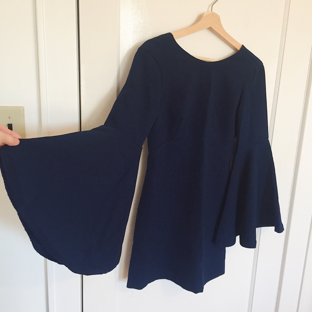 ZARA Navy Blue Bell Sleeve Dress